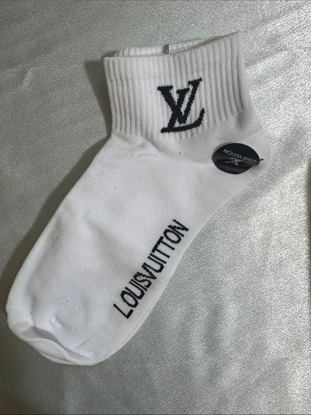 New! Louis Vuitton White Ankle Socks with Black Logo